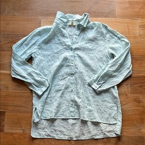 Women’s Designer Upcycled Light Blue Organic Linen Button Down Shirt